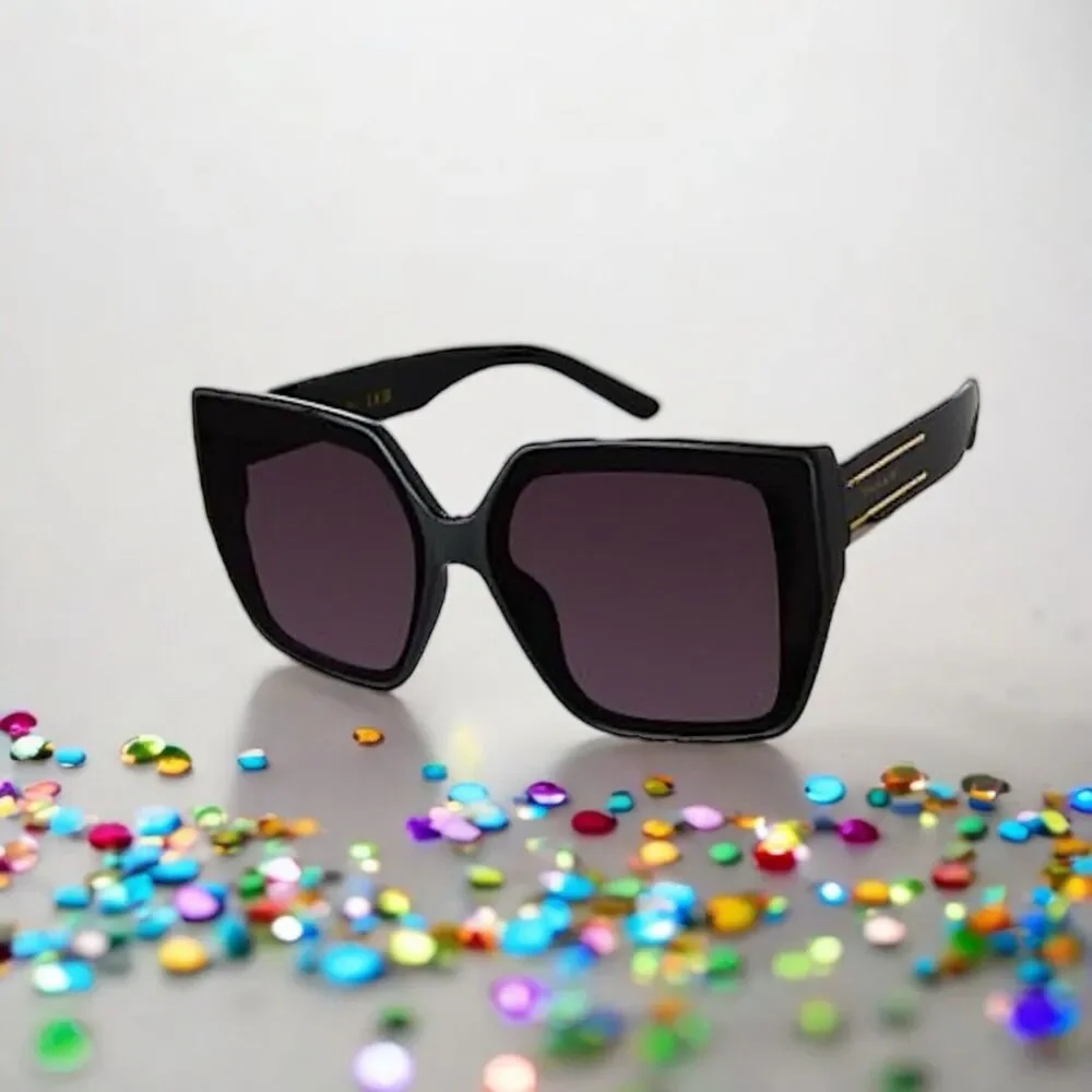 Tahari Oversized Square Sunglasses TH904 OX Shiny Black Frame Gradient Lens NWT